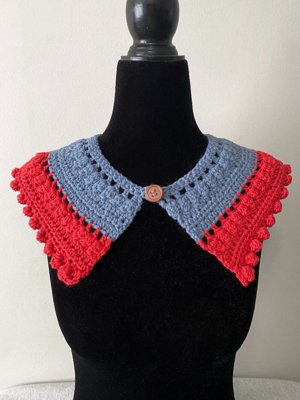 Handmade Crochet Blue Red Cotton Collar Neckwear Accessory